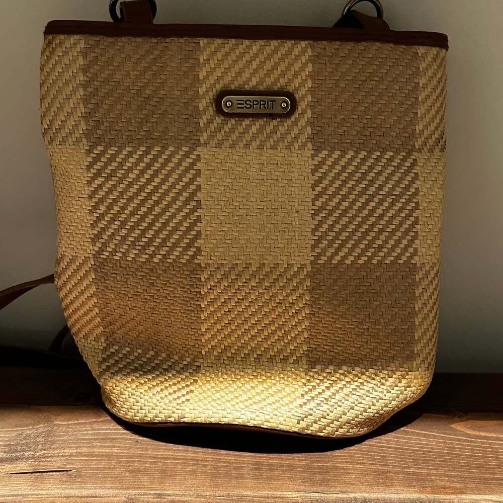 Esprit Vintage Brown Woven Checkered Backpack